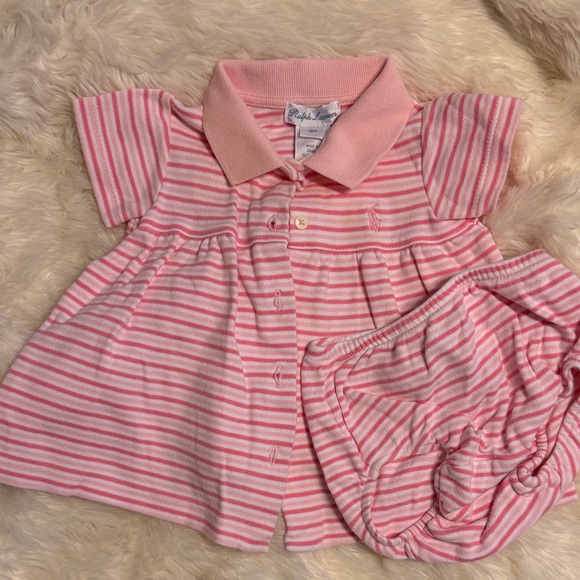 Ralph Lauren Other - Ralph Lauren Pink and White Striped Baby Dress Set